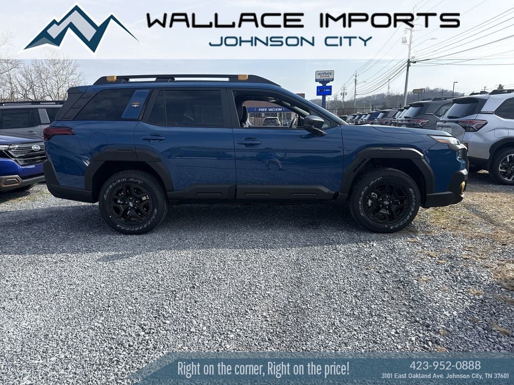 2026 Subaru Outback Wilderness in Geyser Blue — front three-quarter view